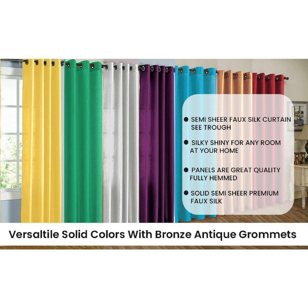 Beige Faux Silk Sheer Grommet Window Curtain Panels