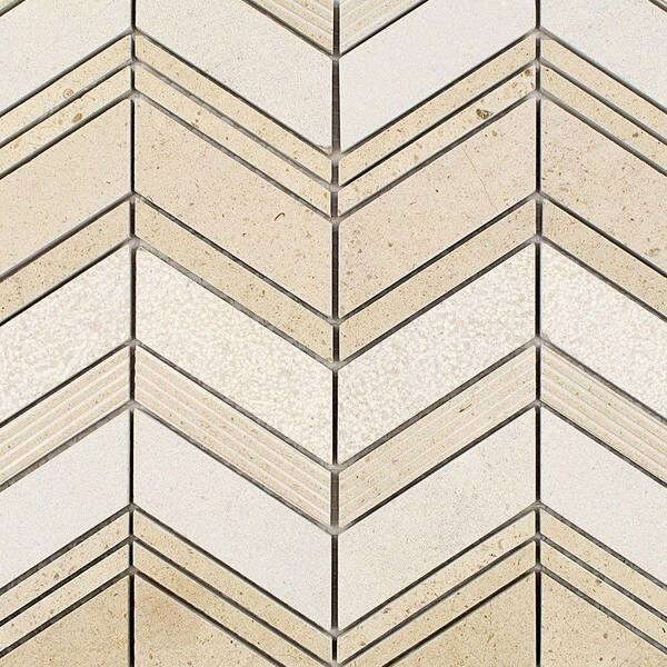 Ivy Hill Tile Dart Winged Crema Marble 3 in. x 6 in. Mosaic Tile Sample