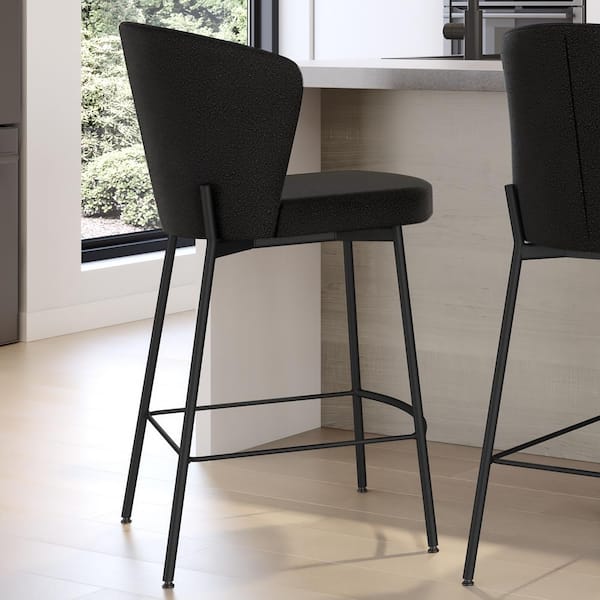 Amisco Camilla 27 in. High Back Counter Stool Charcoal Grey Boucle Polyester / Black Metal