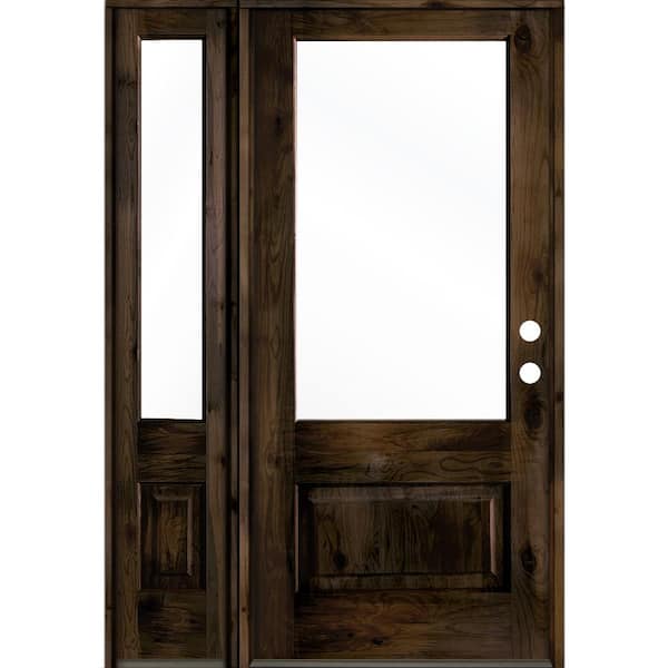 Krosswood Doors 50 in. x 80 in. Farmhouse Knotty Alder Left-Hand Inswing 3/4-Lite Clear Glass Black Stain Wood Prehung Front Door LSL