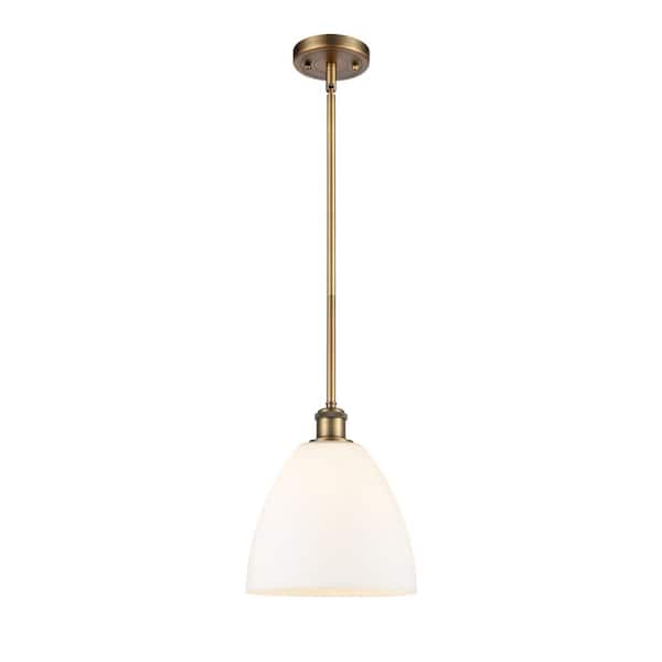 Innovations Bristol Glass 100-Watt 1-Light Brushed Brass Shaded Mini Pendant Light with Frosted Glass Shade