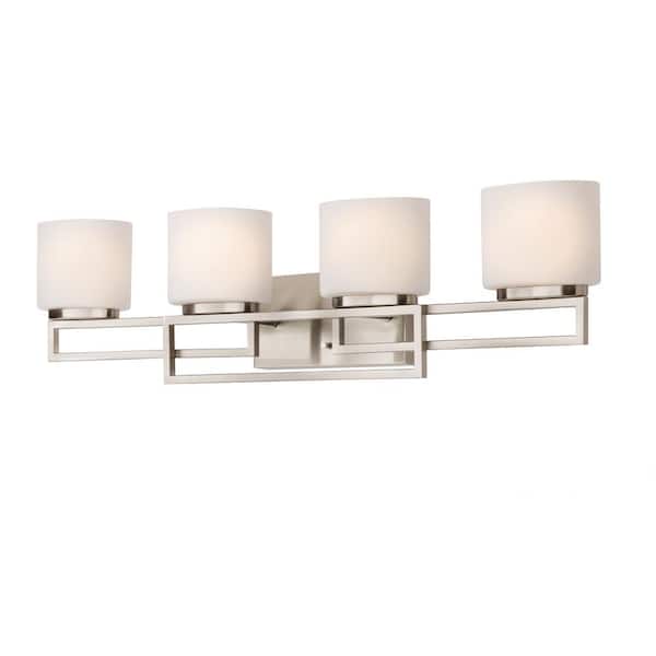 Home Decorators Collection Tustna 4-Light Brushed Nickel Bathroom Vanity Light with Opal Glass Shades