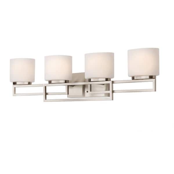 Tustna 4-Light Brushed Nickel Bathroom Vanity Light with Opal Glass Shades