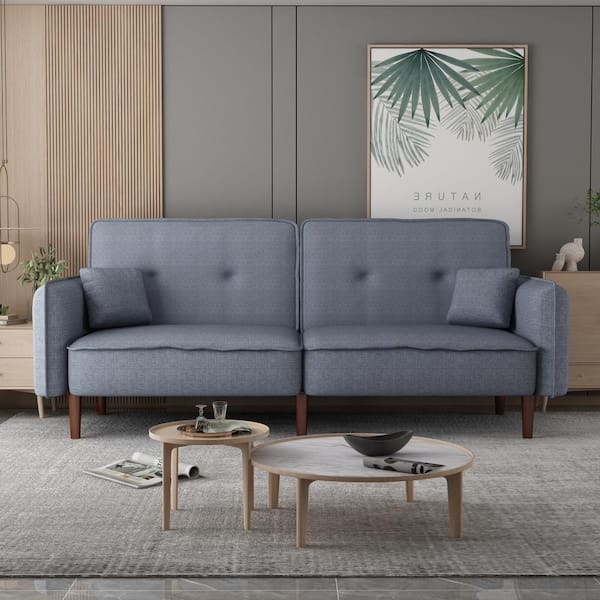 Z-joyee Gray Fabric Futon Sofa Bed for Living Room with Solid Wood Leg