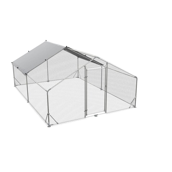 9.8 ft. x 13.1 ft. Outdoor Large Metal Chicken Coop Walk-In, Galvanized Wire Poultry Coop with Waterproof UV Cover