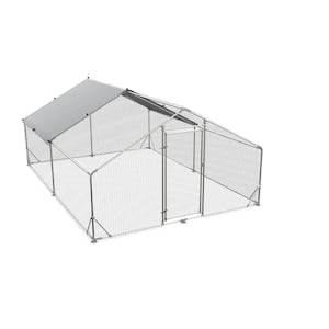 9.8 ft. x 19.7 ft. Outdoor Large Metal Chicken Coop Walk-In, Galvanized Wire Poultry Coop with Waterproof UV Cover