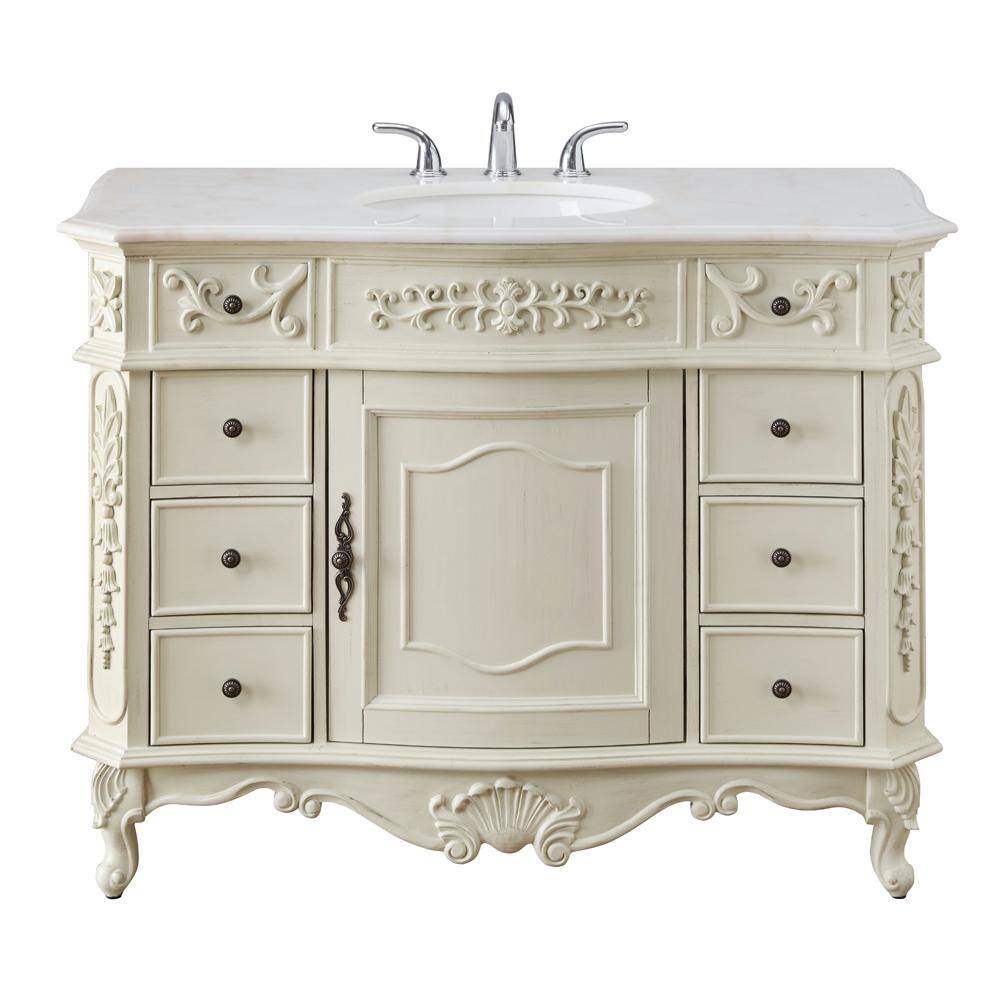 Home Decorators Collection Winslow 45 In W X 22 In D Bath Vanity In Antique White With Vanity Top In White Marble With White Basin Bf 27002 Aw The Home Depot