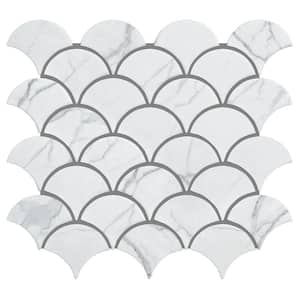 Porcetile White Cararra 11.46 in. x 12.01 in. Fish Scale Matte Porcelain Mosaic Wall and Floor Tile (9.6 sq. ft./Case)