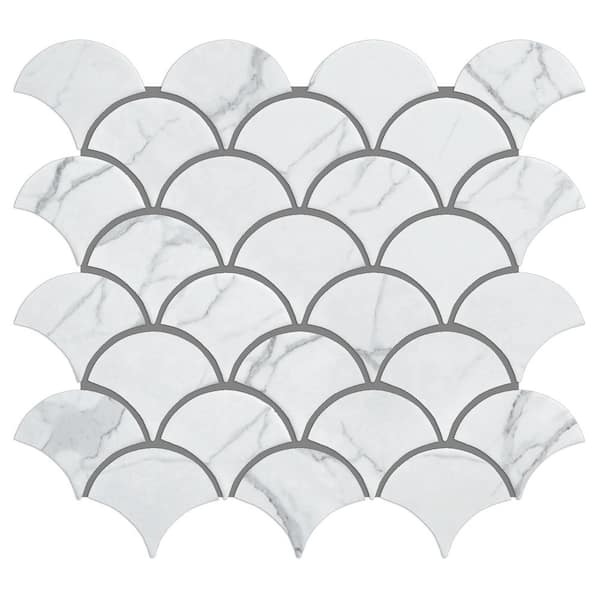 MOLOVO Porcetile White Cararra 11.46 in. x 12.01 in. Fish Scale Matte Porcelain Mosaic Wall and Floor Tile (9.6 sq. ft./Case)