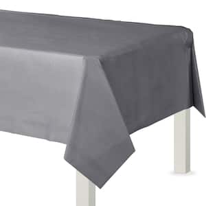 54 in. x 108 in. Silver Flannel-Backed Vinyl Table Cover (2-Piece)