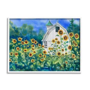 Tall Sunflowers Country Barn Design by MB Cunningham Framed Nature Art Print 30 in. x 24 in.