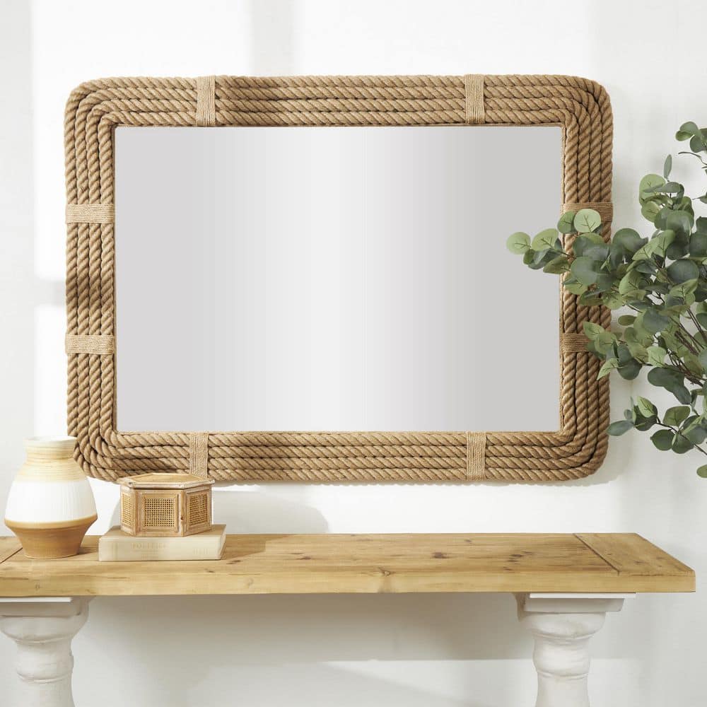 Litton Lane 48 in. x 36 in. Rope Rectangle Framed Brown Wall Mirror ...