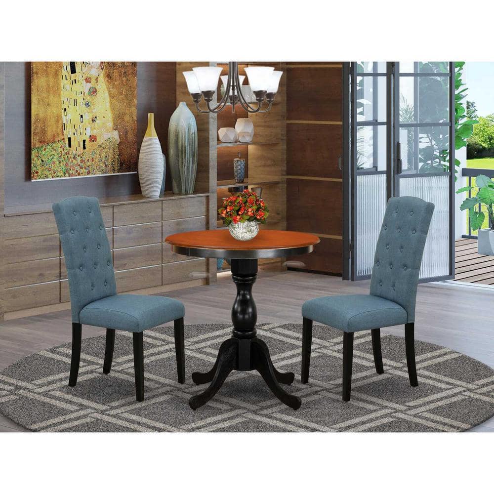 3-Piece Black and Cherry Finish Solid Wood Top - Button Tufted Upholstered Dining Room Set - Seats 4 price history on PriceWatchPro