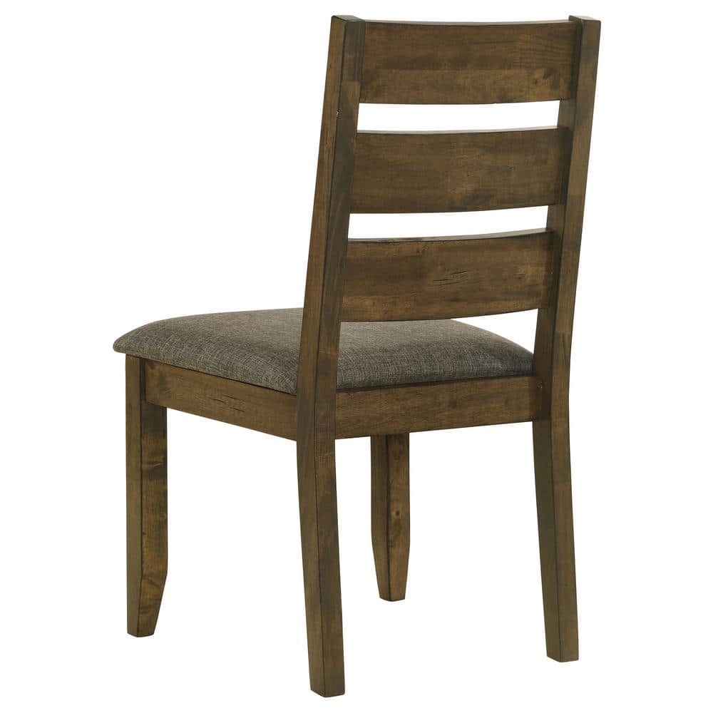 Knotty Nutmeg Wooden Ladderback Side Chair with Grey Upholstery