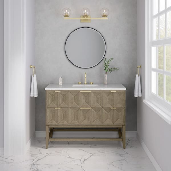Emmeline 48.0 in. Single Bath Vanity in Pebble Oak with Wireless Charging Eternal Jasmine Pearl Quartz Top
