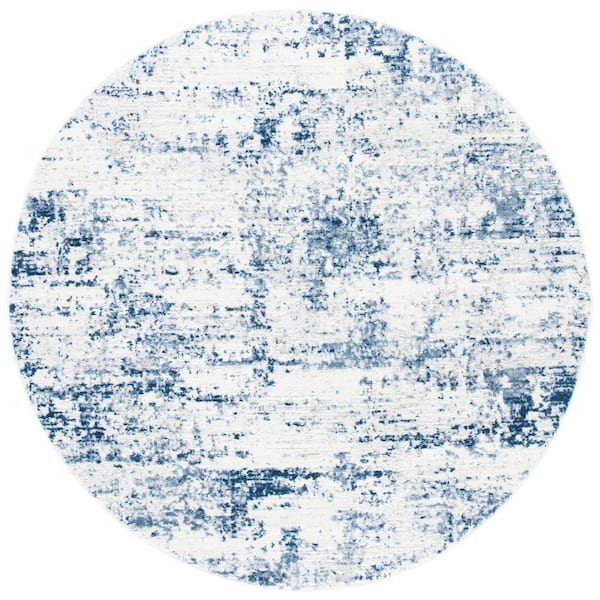 Amelia Ivory/Navy  3 ft. x 3 ft. Abstract Distressed Round Area Rug