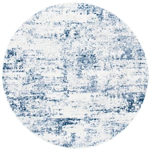 Amelia Ivory/Navy  5 ft. x 5 ft. Abstract Distressed Round Area Rug