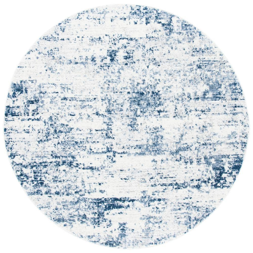 SAFAVIEH Amelia Ian Abstract Distressed Area Rug  Ivory/Navy  6 7  x 6 7  Round