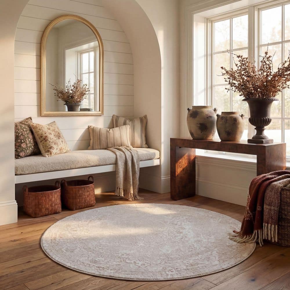 SAFAVIEH Reflection 7 ft. x 7 ft. Creme/Ivory Oriental Round Rug