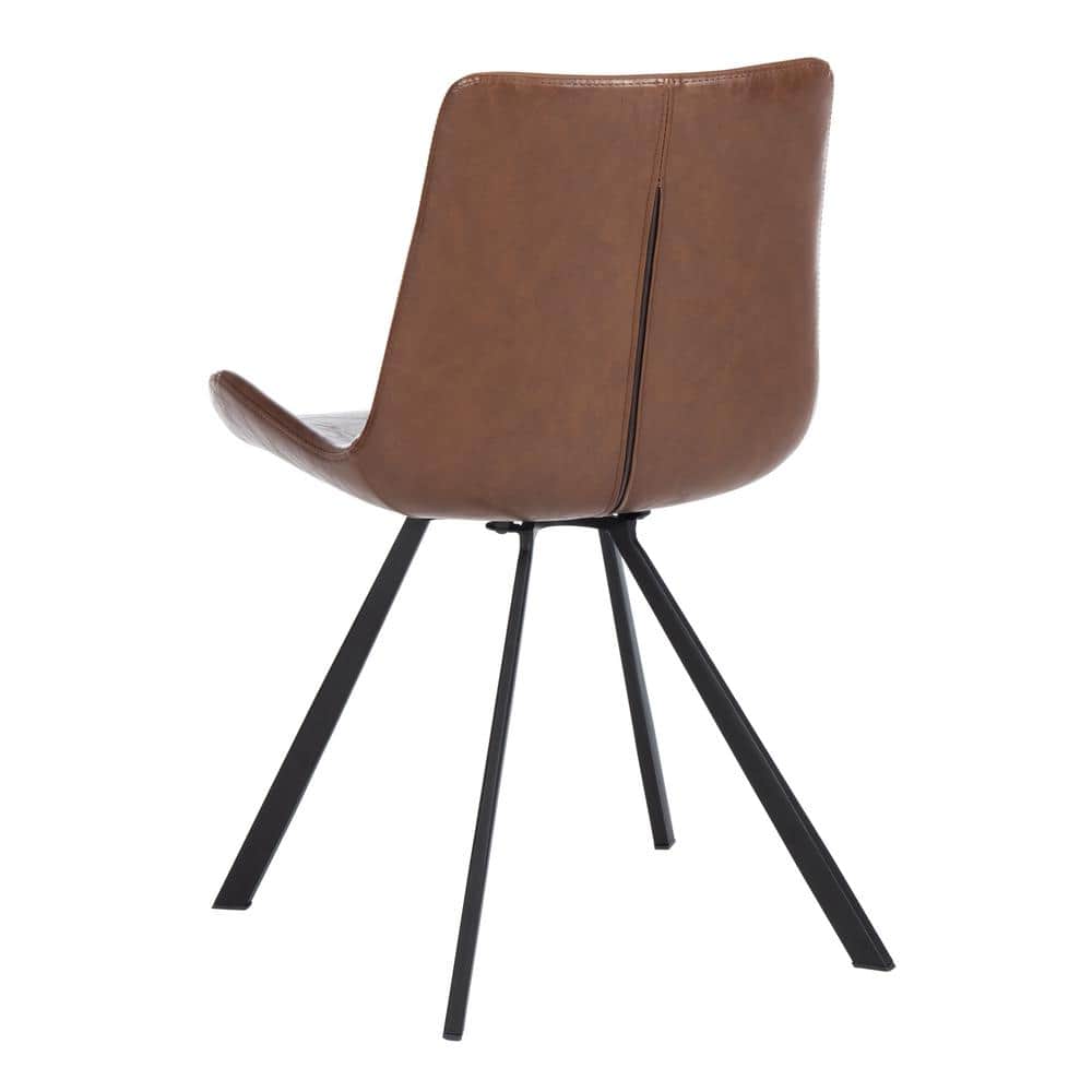 Transitional Wood and Faux Leather Side Chairs in Light Brown, Set of 2