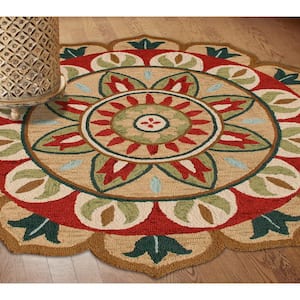 Daliah Hand-Tufted 6 ft. x 6 ft. Red/Green Bohemian Floral Wool Round Indoor Area Rug