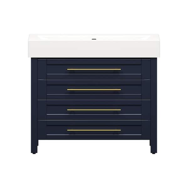 Home Decorators Collection Berkswell 40 in. W x 19 in. D Vanity in Blue with Porcelain Vanity Top in Solid White with White Basin