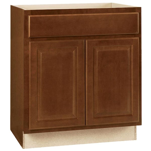 Hampton Bay Hampton 30 in. W x 24 in. D x 34.5 in. H Assembled Base Kitchen Cabinet in Cognac with Drawer Glides