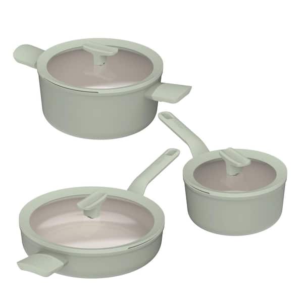 BergHOFF Balance 6-Piece Recycled Aluminum Nonstick Ceramic Cookware Set in Sage with Glass Lid
