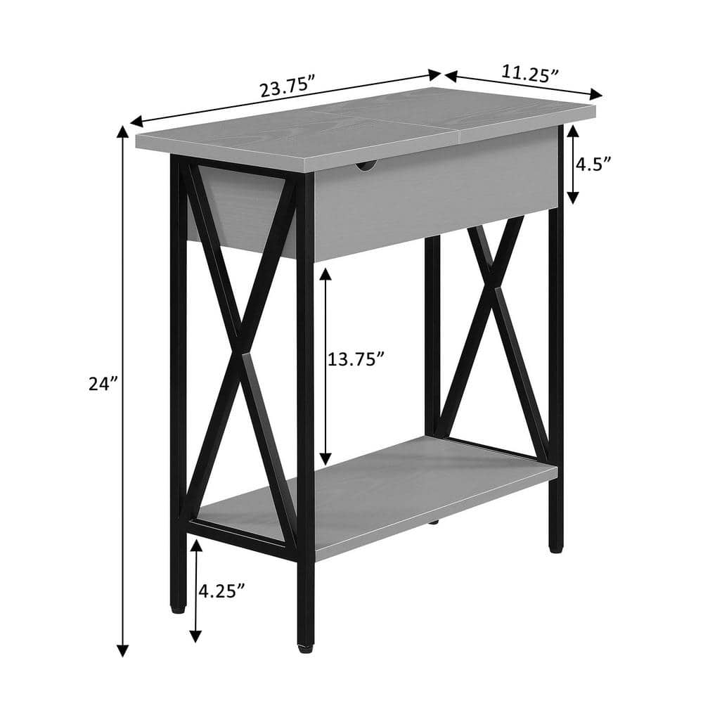 Tucson Gray/Black Rectangular Flip-Top End Table with Charging Station