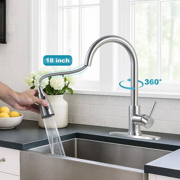 Single Handle Pull Down Sprayer Kitchen Sink Faucet in Brushed Nickel