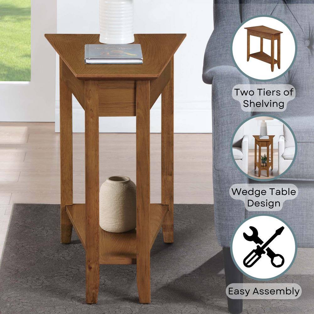 Driftwood Triangular Wood End Table with Shelf, 24" x 16" x 24"