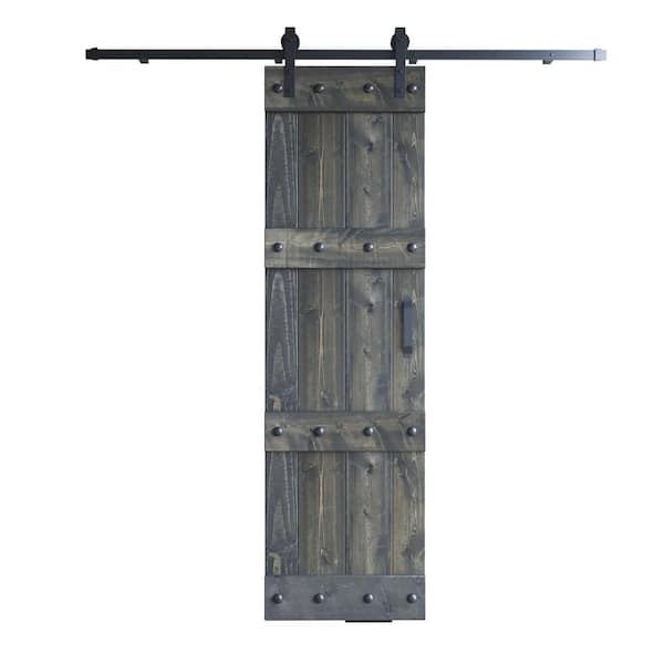 COAST SEQUOIA INC Castle Series 24 in. x 84 in. Carbon Gray DIY Knotty Pine Wood Sliding Barn Door with Hardware Kit