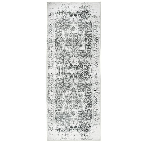 Himalayas Green Creme 2 ft. 2 in. x 6 ft. Machine Washable Modern Floral Abstract Polyester Non-Slip Backing Area Rug