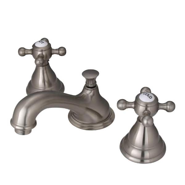 Kingston Brass Royale 8 in. Widespread 2-Handle Bathroom Faucets with Brass Pop-Up in Brushed Nickel
