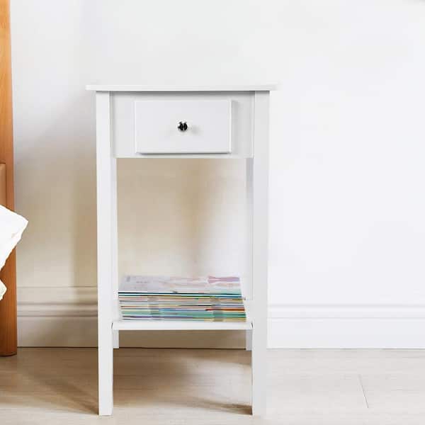 CIPACHO 1-Drawer White Nightstand Modern Bedside Table 15.75 in. L x 11.81 in. W x 27.95 in. H