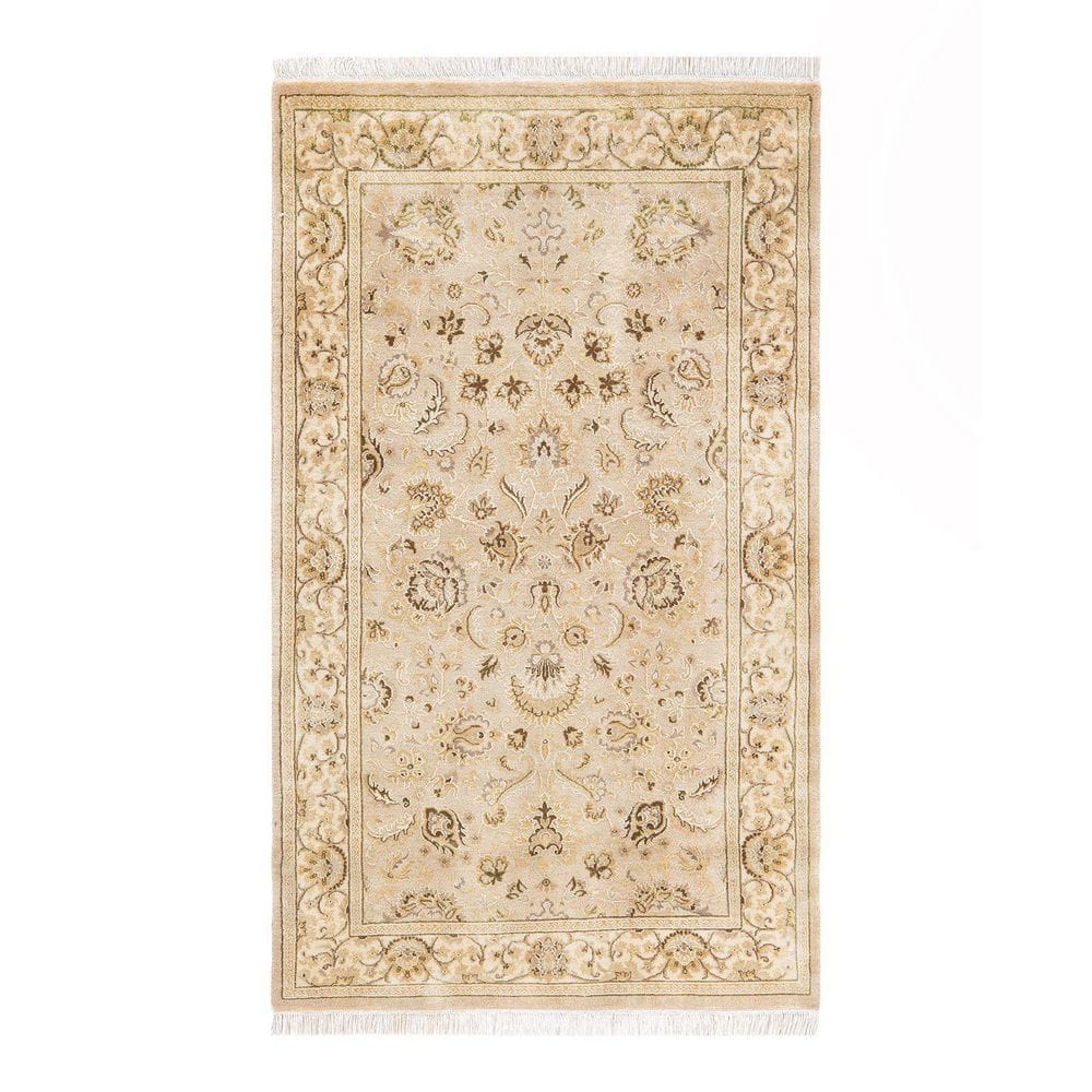 Hand-Knotted Ivory Wool Traditional Oriental Area Rug 3' x 5'