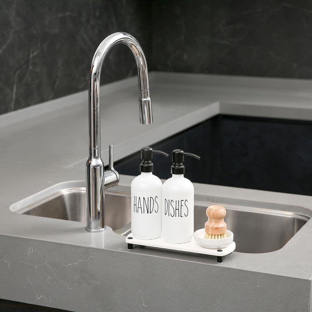 White and Black Soap Dispenser Set with Stainless Steel Pumps, Instant Dry Tray and Dish Scrub Brush for Bathroom price history on PriceWatchPro