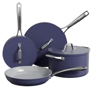 7-Piece Ceramic Nonstick Cookware Set in Dark Blue, Frying Pan, Saute Pan, Saucepan, Dutch Oven