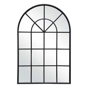 28 in. H x 41.5 in. W Classic Arched Windowpane Metal Framed Black Decorative Mirror