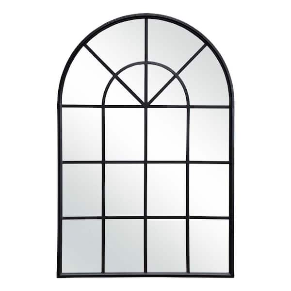 PARISLOFT 28 in. H x 41.5 in. W Classic Arched Windowpane Metal Framed Black Decorative Mirror