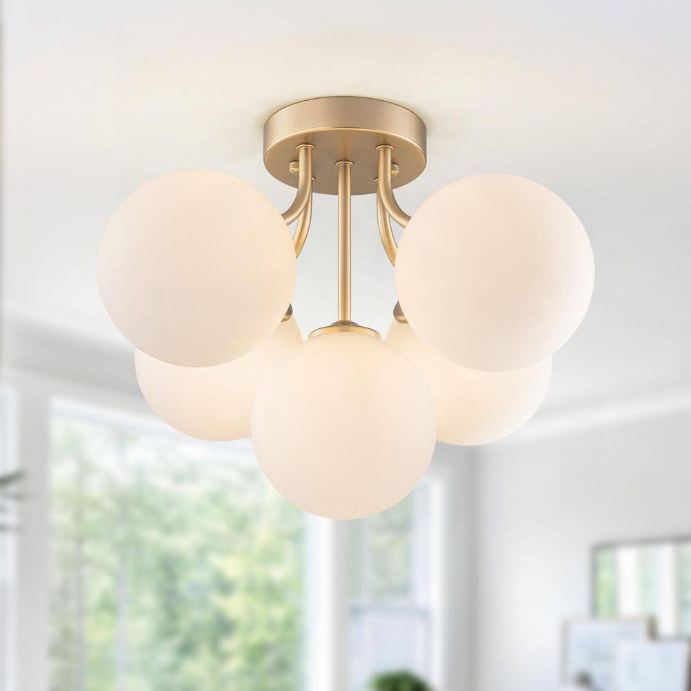 16 in. Modern 5-Light Gold Flush Mount Ceiling Light with Opal Glass Globes, G9 Bulbs for Bedroom, Entryway Lighting price history on PriceWatchPro