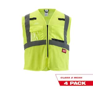 4X-Large/5X-Large Yellow Class 2 Mesh High Visibility Safety Vest with 9-Pockets (4-Pack)