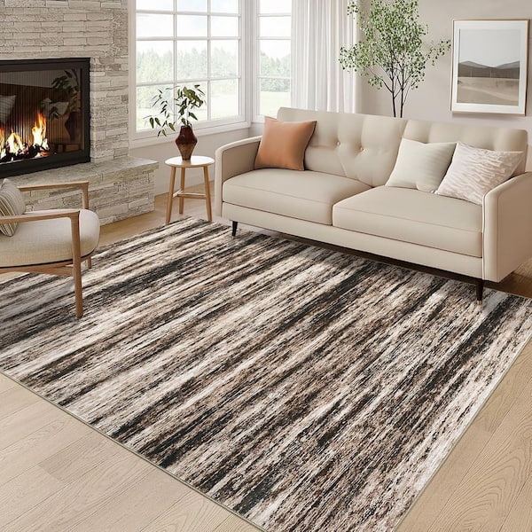 Modern Soft Thin Abstract Printed Carpet Machine for Bedroom Office Dining Room Brown, 8 ft. x 10 ft. Area Rug