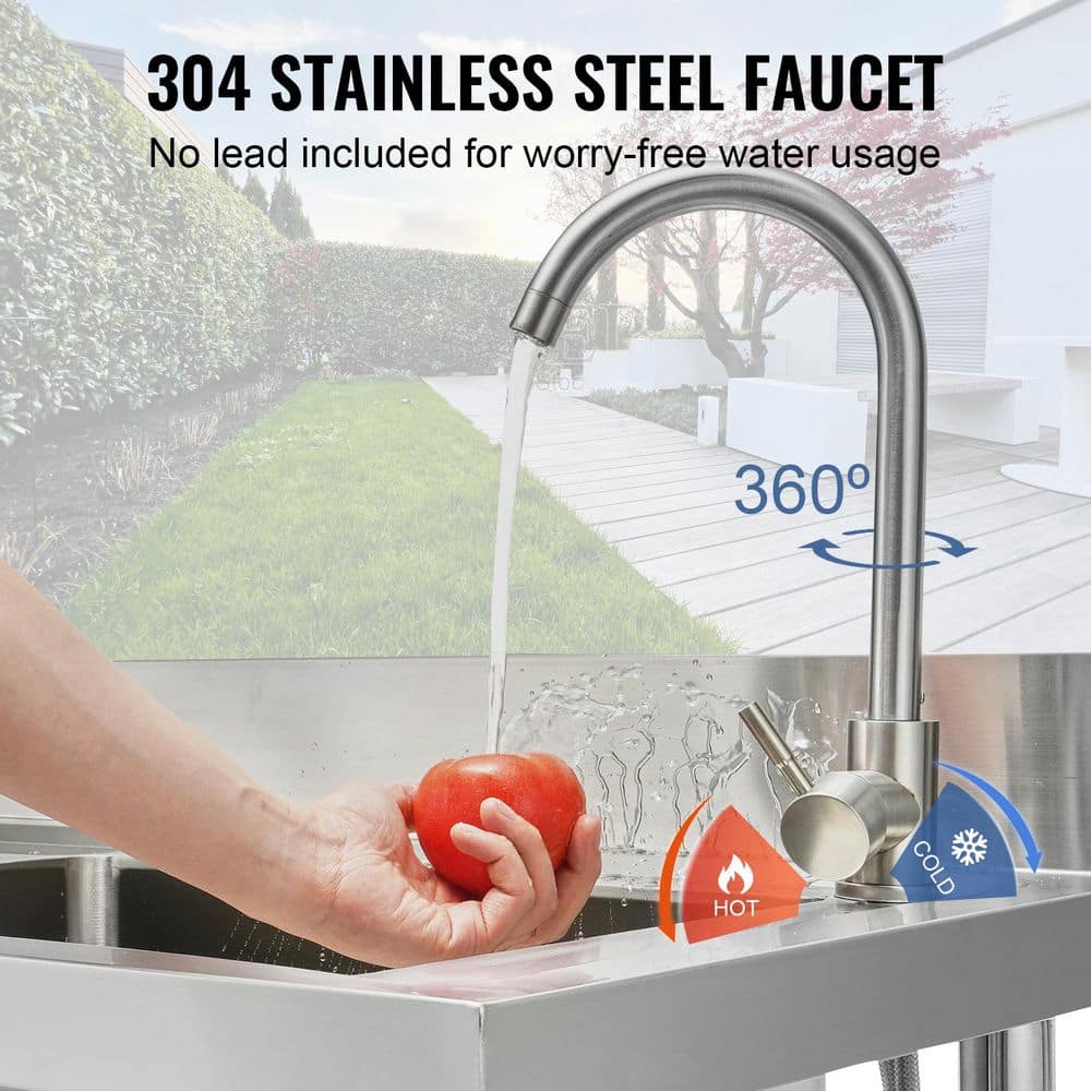 Stainless Steel Freestanding Utility Sink with Faucet and Workbench