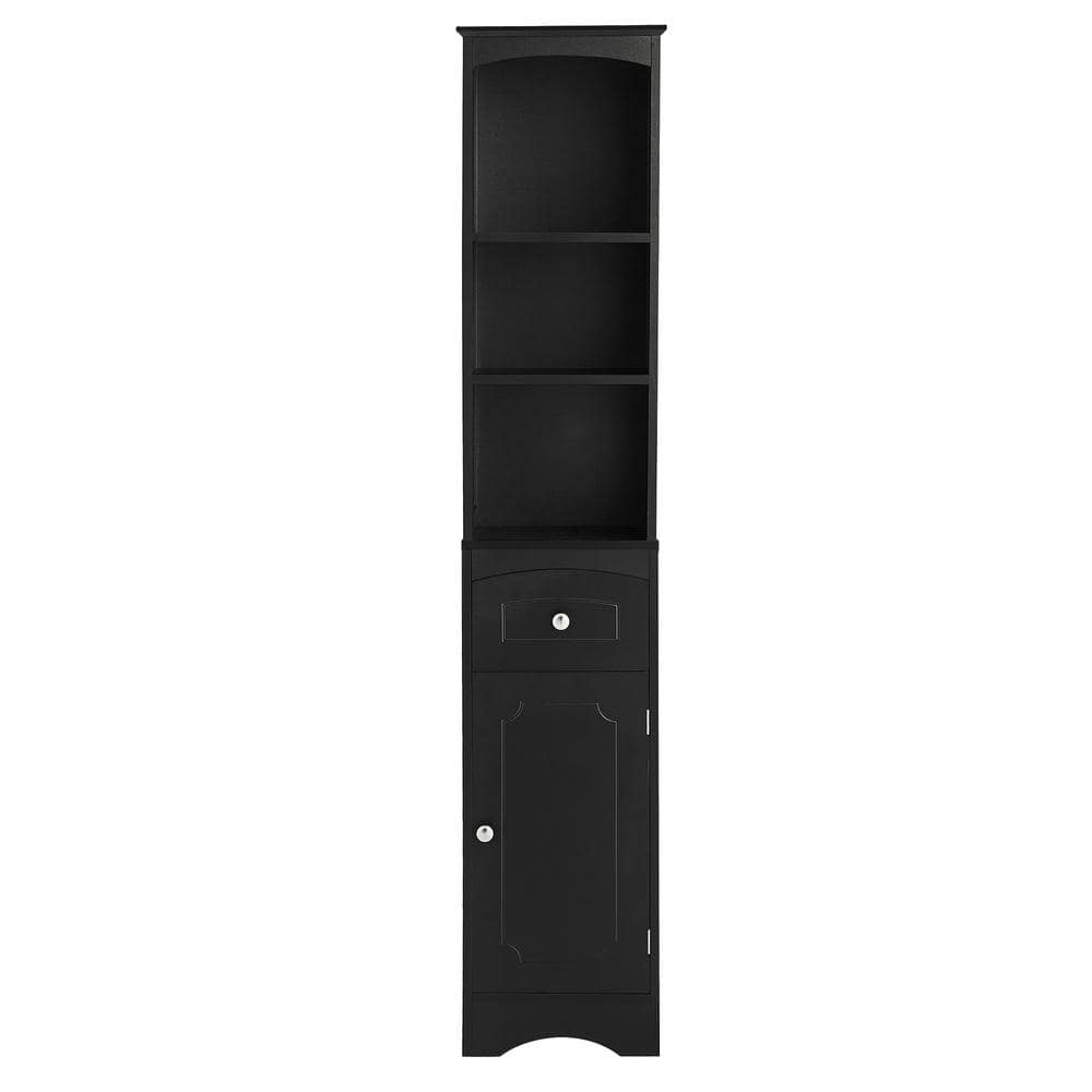 13.4 in. W x 9.1 in. D x 66.9 in. H Black Linen Cabinet with Drawer, MDF Bo