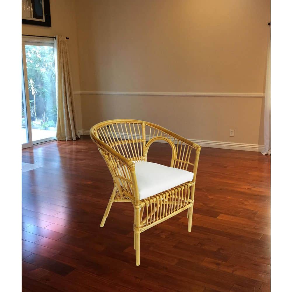 Handcrafted White Rattan Barrel Accent Chair