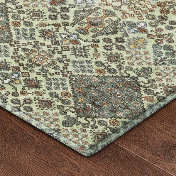 Mayfield Premium Machine Washable Abstract AMF2478 Celery 2 ft. x 3 ft. Accent Rug