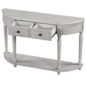 52 in. W 33.4 in. H x 12.6 in. D Solid Wood Rectangular Console Table with 2 Drawers and Shelf in Gray