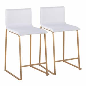 Mara 34.5 in. White Faux Leather and Gold Metal High Back Counter Stool (Set of 2)