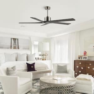 64 in. DC Indoor Nickel Ceiling Fan without Lights, 5 Reversible Carved Solid Wood Blades Remote Control
